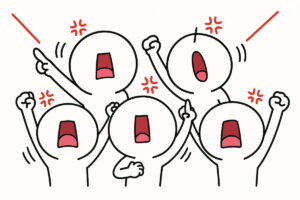 声を張り上げる、罵倒する人々